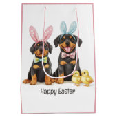 Happy Oaster Rottweiler Hunde Bunny Ears Mittlere Geschenktüte (Rückseite)