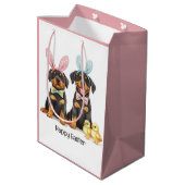 Happy Oaster Rottweiler Hunde Bunny Ears Mittlere Geschenktüte (Rückseite Schrägansicht)