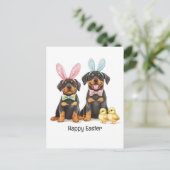 Happy Oaster Rottweiler Hunde Bunny Ears Postkarte (Stehend Vorderseite)