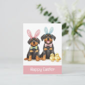 Happy Oaster Rottweiler Hunde Bunny Ears Postkarte (Stehend Vorderseite)