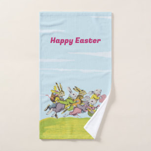 Happy Oaster Running Bunnies Baskets Grass Handtuch