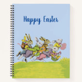 Happy Oaster Running Kaninchen Eier Körbe Gras Notizblock (Vorderseite)