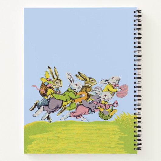 Happy Oaster Running Kaninchen Eier Körbe Gras Notizblock (Rückseite)
