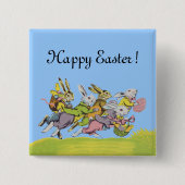 Happy Oaster Running Pastel Rabbits Button (Vorderseite)