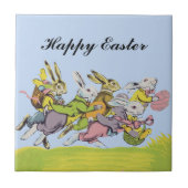 Happy Oaster Running Pastel Rabbits Fliese (Vorderseite)