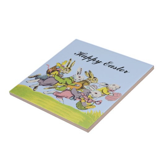 Happy Oaster Running Pastel Rabbits Fliese (Seite)