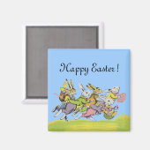 Happy Oaster Running Pastel Rabbits Magnet (Vorderseite/Rückseite)