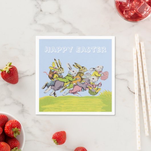 Happy Oaster Running Pastel Rabbits Serviette (Beispiel)