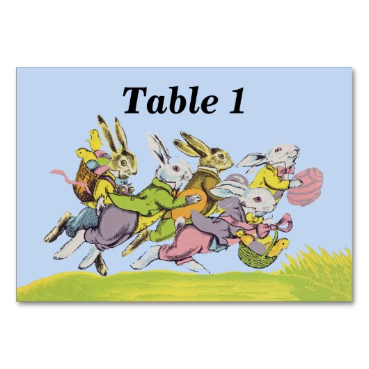 Happy Oaster Running Pastel Rabbits Tischnummer (Vorderseite)