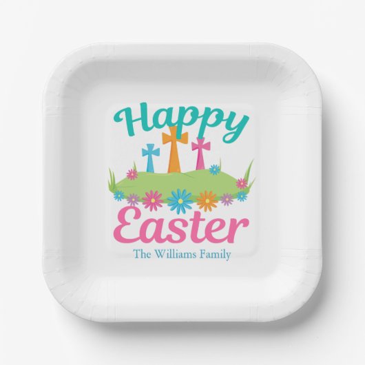 Happy Oaster Schöne Blumenkreuze Maßgeschneidertes Pappteller (Vorderseite)