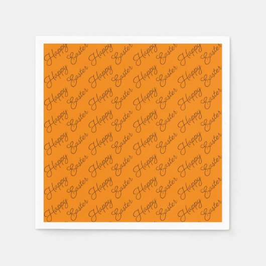 Happy Oaster Script Brown auf Orange Paper Napkin Serviette (Vorderseite)