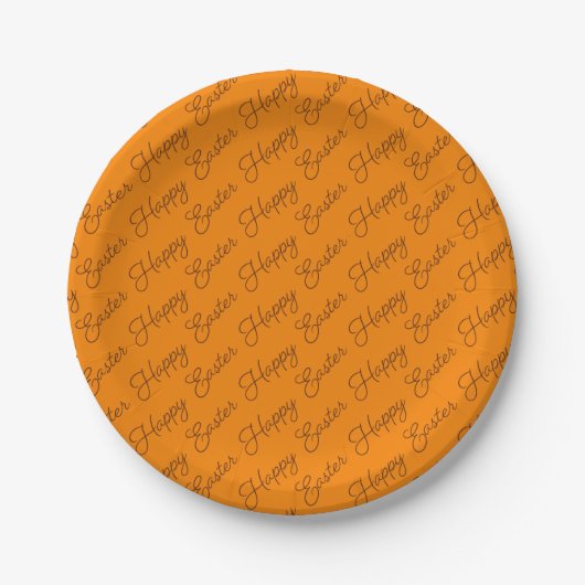 Happy Oaster Script Brown auf Orange Paper Plate Pappteller (Vorderseite)