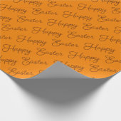 Happy Oaster Script Brown auf Orange Wrapping Pape Geschenkpapier (Ecke)