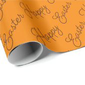 Happy Oaster Script Brown auf Orange Wrapping Pape Geschenkpapier (Rolleneckpunkt)