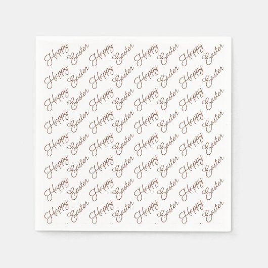 Happy Oaster Script Brown auf White Paper Napkin Serviette (Vorderseite)