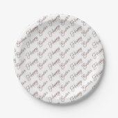 Happy Oaster Script Brown on White Paper Plate Pappteller (Vorderseite)