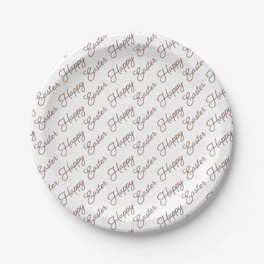 Happy Oaster Script Brown on White Paper Plate Pappteller (Vorderseite)