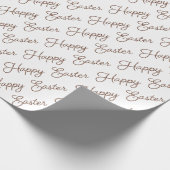 Happy Oaster Script Brown on White Wrapping Paper Geschenkpapier (Ecke)