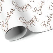 Happy Oaster Script Brown on White Wrapping Paper Geschenkpapier (Rolleneckpunkt)