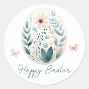 Happy Oaster Script Floral Egg Runder Aufkleber