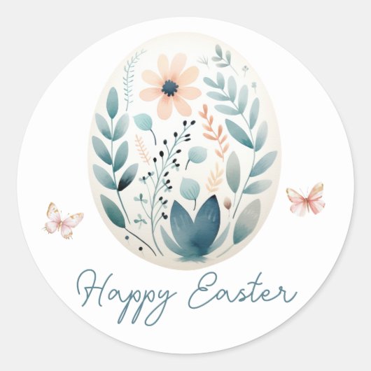 Happy Oaster Script Floral Egg Runder Aufkleber (Vorderseite)