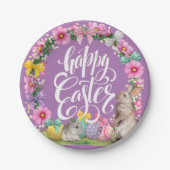 Happy Oaster Script Floral Lavender Ostersonne Pappteller (Vorderseite)