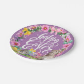 Happy Oaster Script Floral Lavender Ostersonne Pappteller (Schrägansicht)