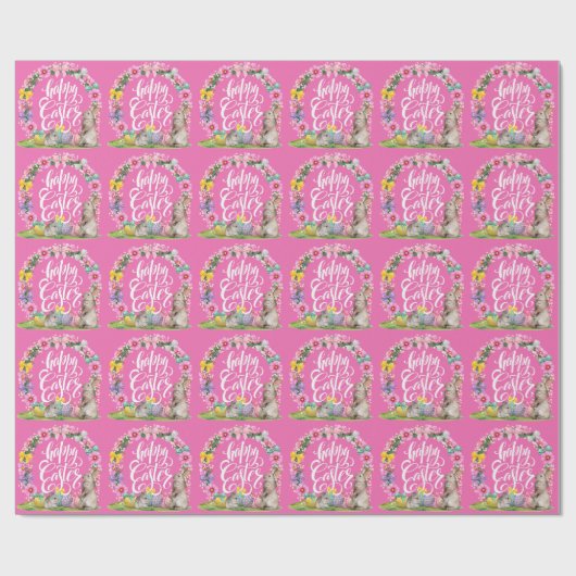 Happy Oaster Script floral Pink Oster Bunny Egg Geschenkpapier (Flach)