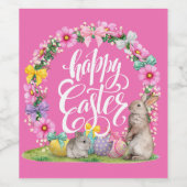 Happy Oaster Script floral Pink Oster Bunny Egg Weinetikett (Einzelnes Label)