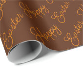 Happy Oaster Script Orange auf Brown Wrapping Pape Geschenkpapier (Rolleneckpunkt)