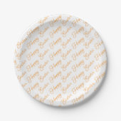 Happy Oaster Script Orange auf White Paper Plate Pappteller (Vorderseite)