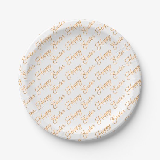Happy Oaster Script Orange auf White Paper Plate Pappteller (Vorderseite)