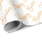 Happy Oaster Script Orange auf White Wrapping Pape Geschenkpapier (Rolleneckpunkt)