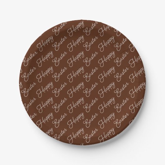 Happy Oaster Script White auf Brown Paper Plate Pappteller (Vorderseite)