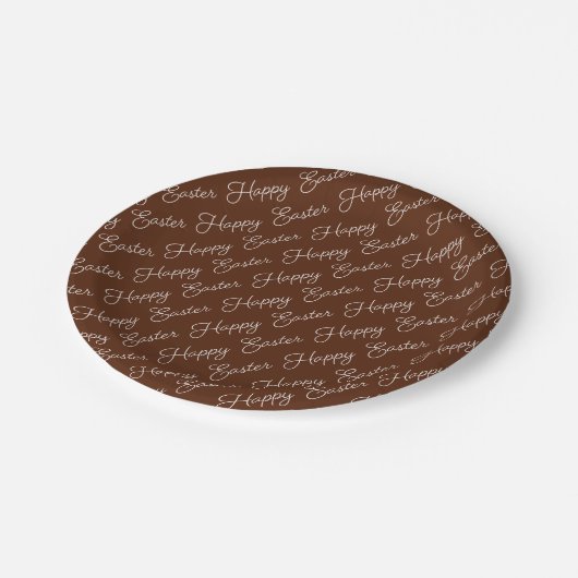 Happy Oaster Script White auf Brown Paper Plate Pappteller (Schrägansicht)