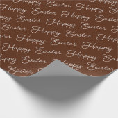 Happy Oaster Script White on Brown Wrapping Paper Geschenkpapier (Ecke)