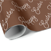 Happy Oaster Script White on Brown Wrapping Paper Geschenkpapier (Rolleneckpunkt)