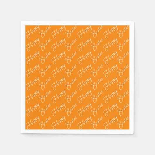 Happy Oaster Script White über Orange Paper Napkin Serviette (Vorderseite)