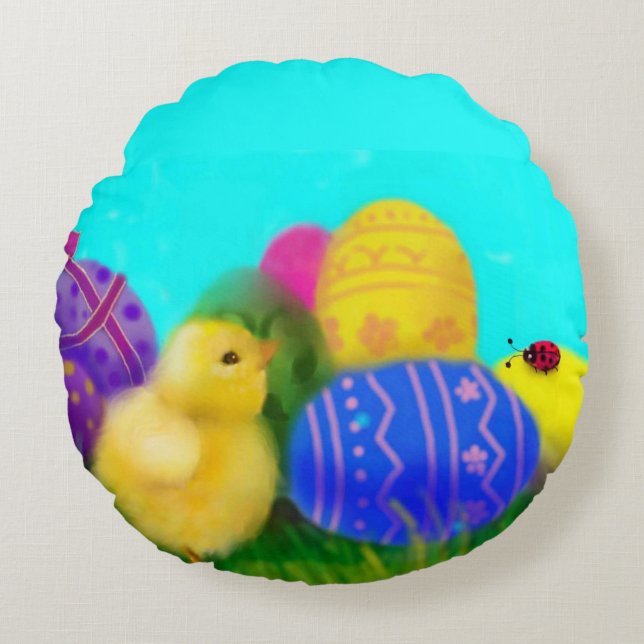 Happy Oaster Serie Rundes Kissen (Vorderseite)