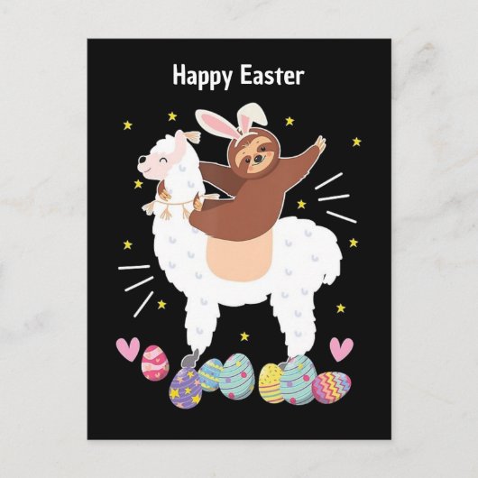 Happy Oaster Sloth und Lama Postkarte (Vorderseite)