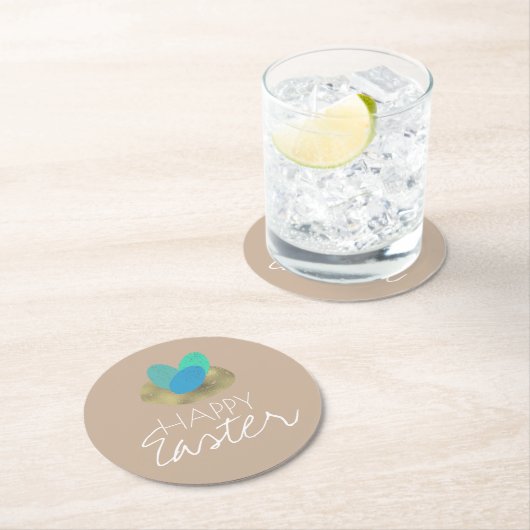 Happy Oaster Speckled Egg Osternest Party Runder Pappuntersetzer (Vor Ort)