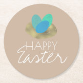 Happy Oaster Speckled Egg Osternest Party Runder Pappuntersetzer (Vorderseite)