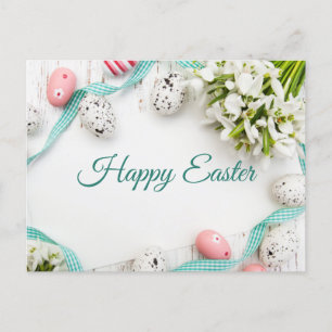 Happy Oaster Spring Blume und lackierte Eier Postkarte