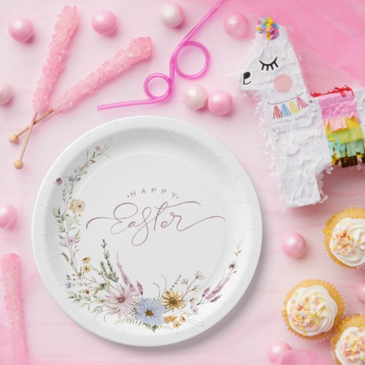 Happy Oaster Spring Blume Wreath Pappteller (Party)