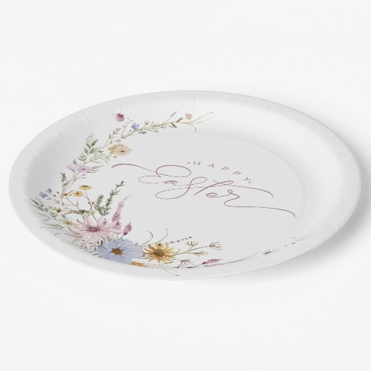 Happy Oaster Spring Blume Wreath Pappteller (Schrägansicht)