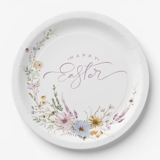 Happy Oaster Spring Blume Wreath Pappteller (Vorderseite)