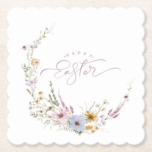 Happy Oaster Spring Blume Wreath Untersetzer (Vorderseite)