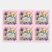 Happy Oaster Spring Blumen 3 Pastelversionen Geschenkpapier Set (Vorderseite 3)