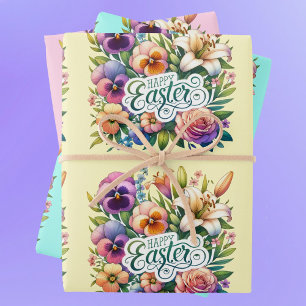 Happy Oaster Spring Blumen 3 Pastelversionen Geschenkpapier Set
