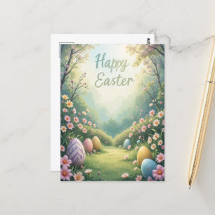 Happy Oaster Spring Blumen und Eier Gruß Postkarte